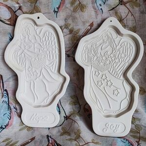 LONGABERGER Pottery Pair HOPE LOVE Cookie Mold Holiday Angel Series 1994 1996
